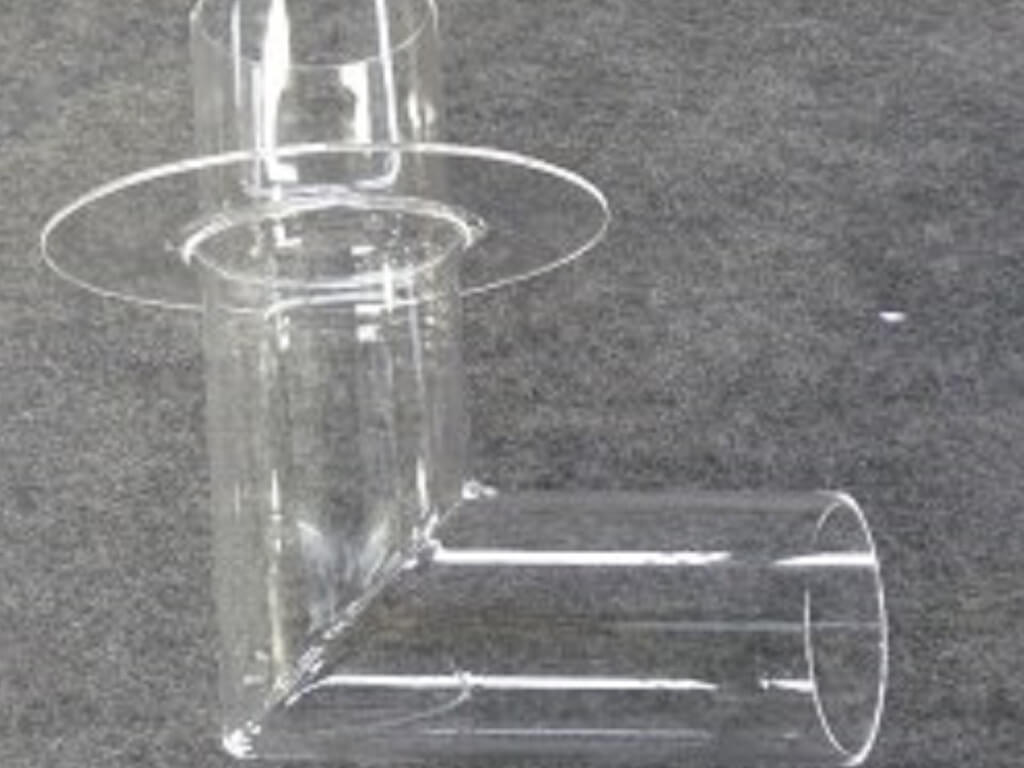 Gas exit in quartz glass for oven, with cover plate, with quartz tube dia 105